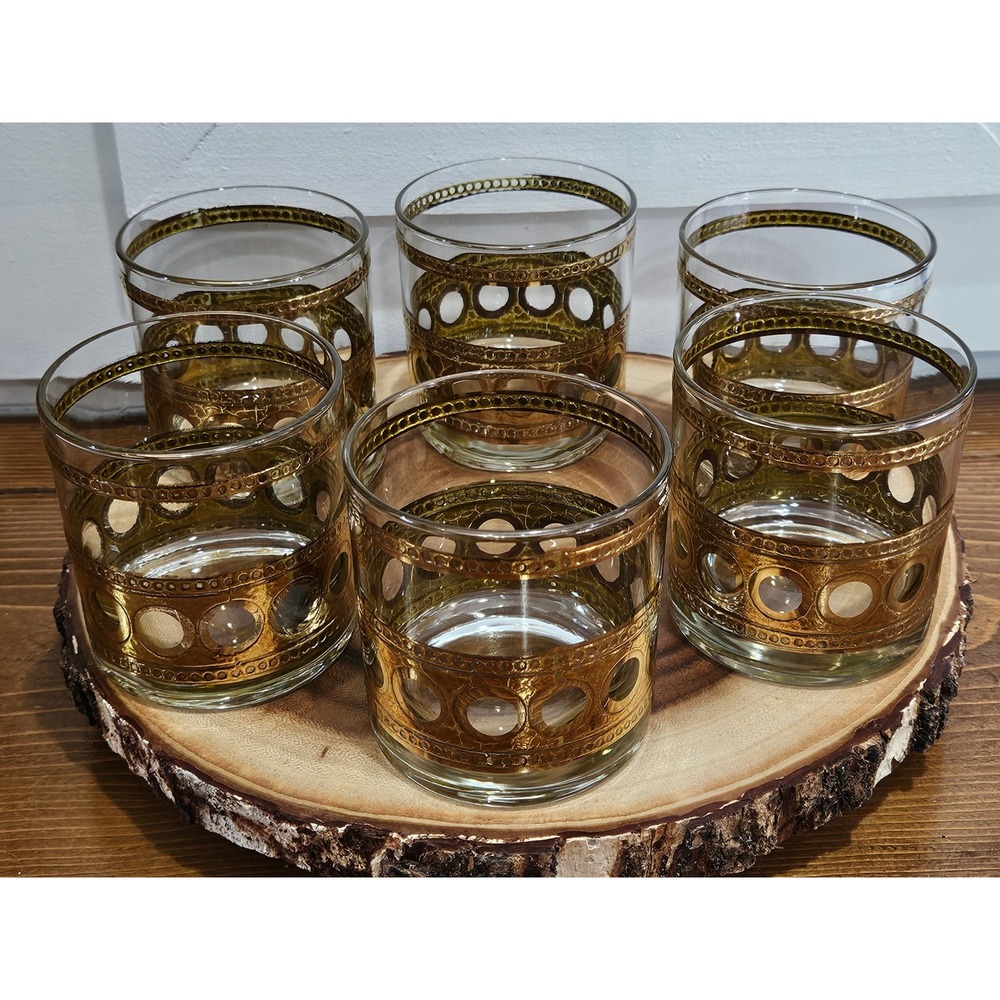 VTG Lowball Culver Antigua Bar Glasses Set of 6 MCM 22K Gold